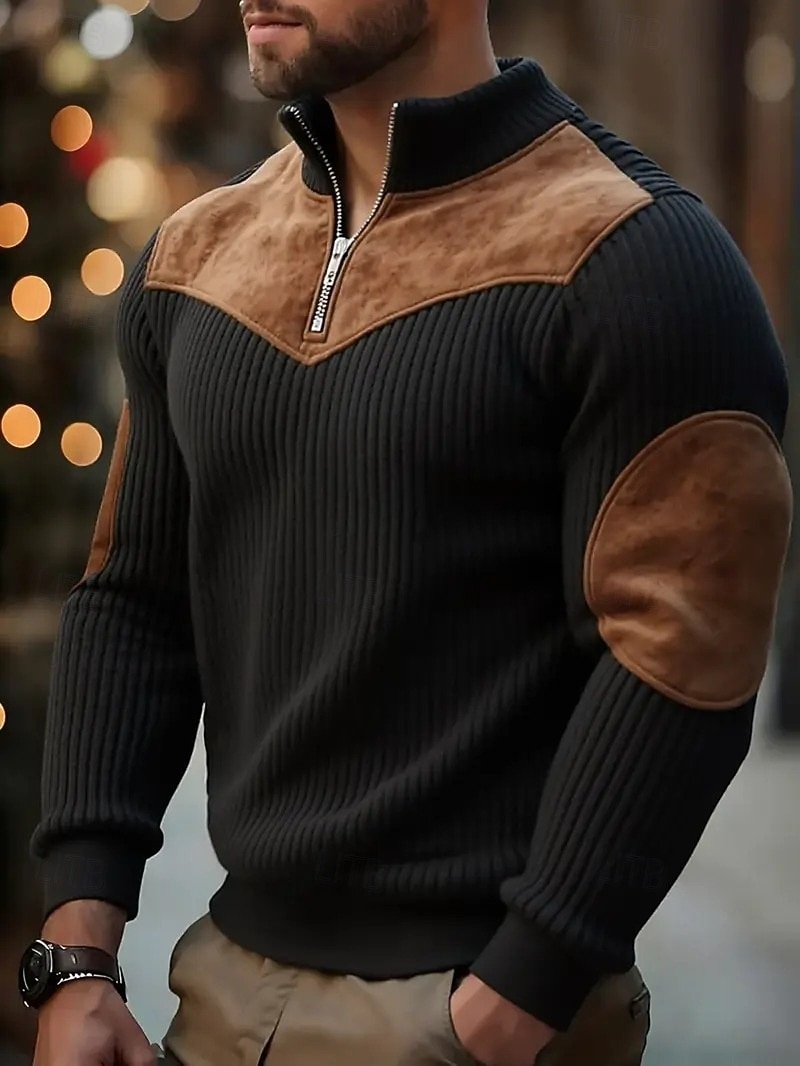 Hombre Polo Camisetas polo Vacaciones Calle Cremallera de un cuarto Manga Larga Moda Básico Bloque de color Retazos Bolsillo Otoño invierno Ajuste regular Negro Blanco Color Caquí Verde Ejército Polo 2026 - $22.99 –P6