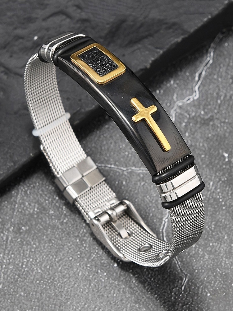 Miesten ruostumattomasta teräksestä valmistettu ristirannekoru – useita värivaihtoehtoja, kestävä ja tyylikäs, täydellinen rentoon ja arkeen 2026 - $11.99 –P6