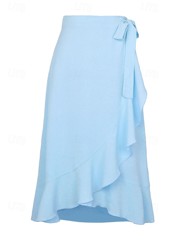 Mujer Elegante Moda Casual Midi Tiro Medio Faldas Plano Frunce Dobladillo irregular Microelástico Diario Calle Azul Piscina Negro Rosa Verde Ejército Verano 2026 - $22.99 –P9