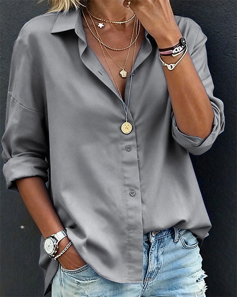 Damen Bluse Elegante Oberteile Gerafft Patchwork Knöpfe Einfarbig Einfach Elegant Vintage Damen Langarm Hemdkragen Normale Oberteile Täglich Arbeit Ferien Blau Hellgrün Grün Rosa Grau Herbst Winter 2026 - $21.99 –P3