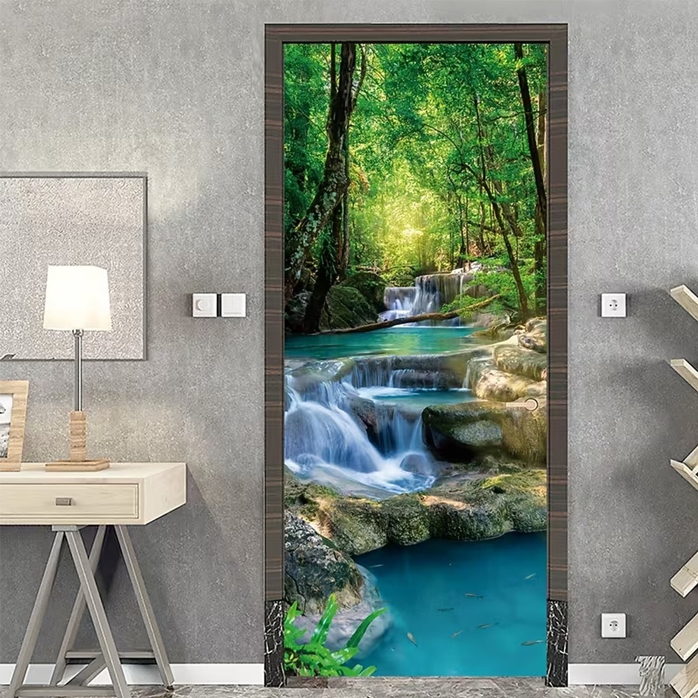 Tenda da ingresso con vista realistica della natura, da appendere alla parete per l'ingresso del portico, con banner per porta da giardino giapponese in 3D, scena con cascata e laghetto koi. del 2026 a $17.99 –P8