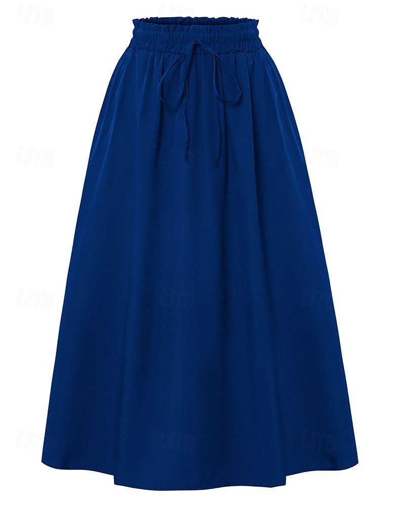 Pentru femei Elegant Modă Casual Maxi Talie Medie Fuste Simplu Zdrobit Cordon Micro-elastic Zilnic Stradă Roșu Vin Bleumarin Negru Roz Vară 2026 - $24.99 –P6