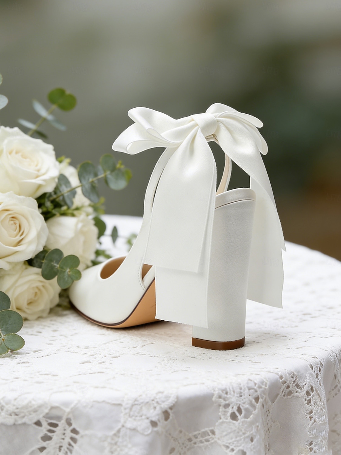 Women's Ivory Pointed-Toe Bow Slingback Heels, Elegant Satin Bridal Shoes for Church Wedding Bride 2026 - $64.99 –P5