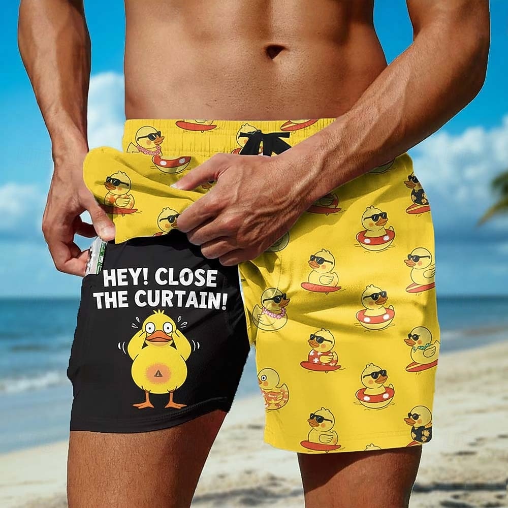 Bărbați Desene Animate Rață Argou amuzant Pantaloni scurți căptușiți Pantaloni scurți de baie 2 în 1 Pantaloni Scurți de Înot Talie medie Hawaiană Concediu Buzunare laterale Cu căptușeală de 2026 - $20.99 –P1