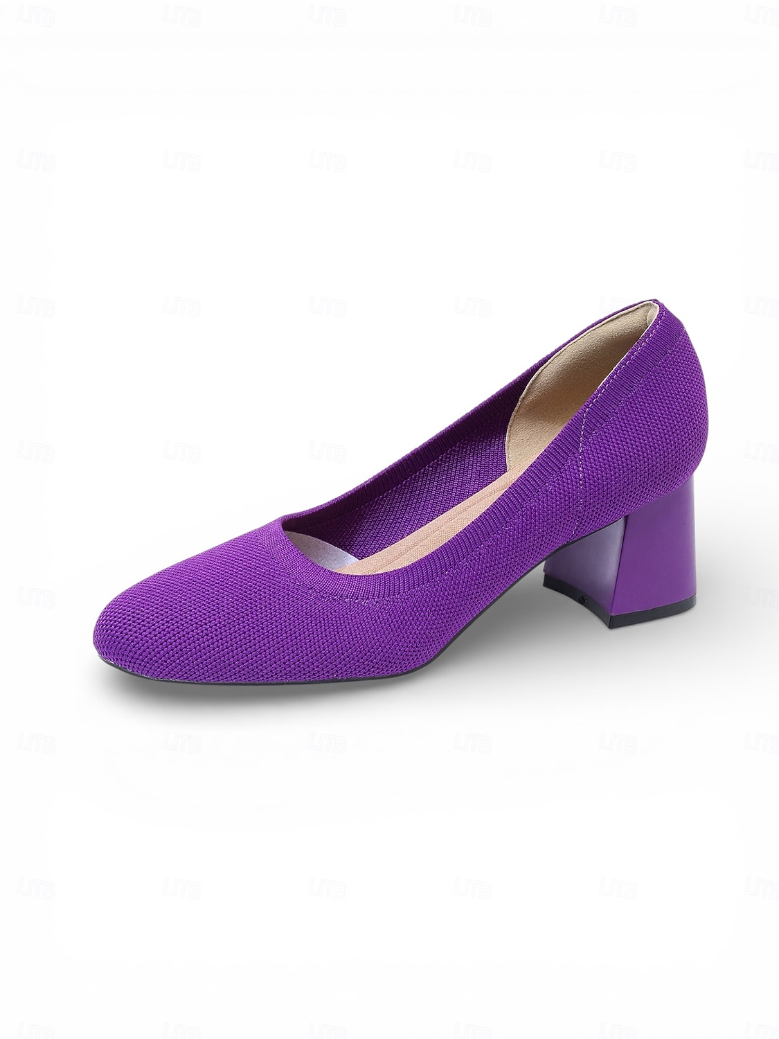 Zapatos de tacón de bloque con puntera de punto en beige y negro para mujer: cómodos zapatos sin cordones transpirables para desplazamientos diarios de negocios y trabajo de oficina. &damas 2026 - $46.99 –P6