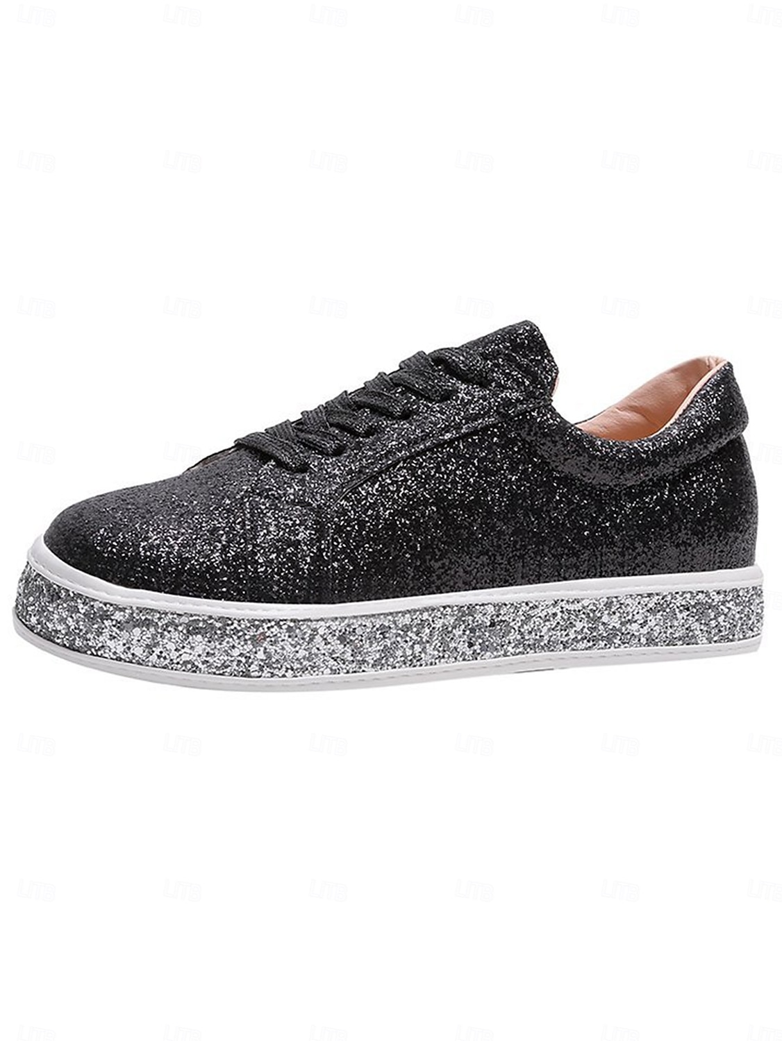 Tênis plataforma feminino com glitter rosé gold, calçado de festa com sola de strass para a noite. &festa pós-casamento de 2026 por $29.99 –P5