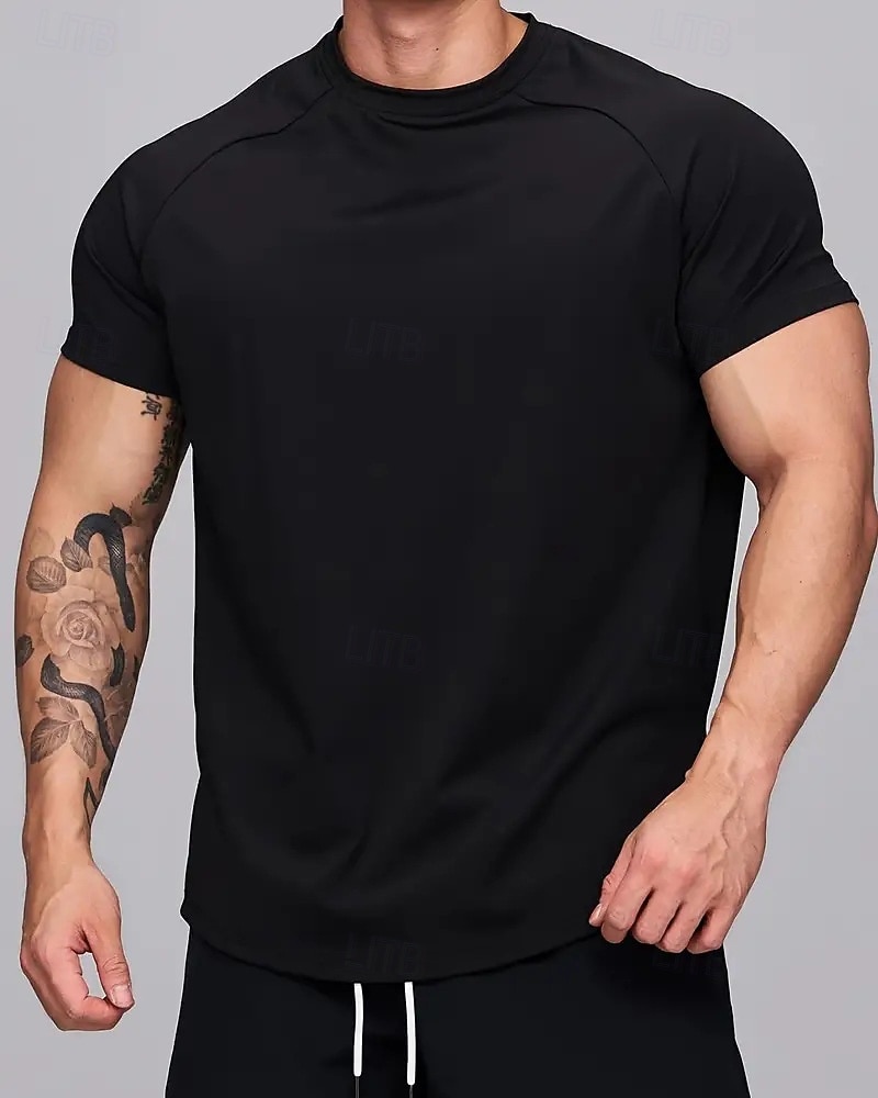 Ανδρικά Μονόχρωμο Tricou de Alergat Μπλούζα συμπίεσης Καλοκαίρι Άνοιξη Φθινόπωρο Κοντομάνικο Γρήγορο Στέγνωμα Συμπίεση Ύγρανση Γυμναστήριο προπόνηση Ενεργή εκπαίδευση Ασκηση Θαλασσί Μαύρο Μπεζ 2026 - $20.99 –P6