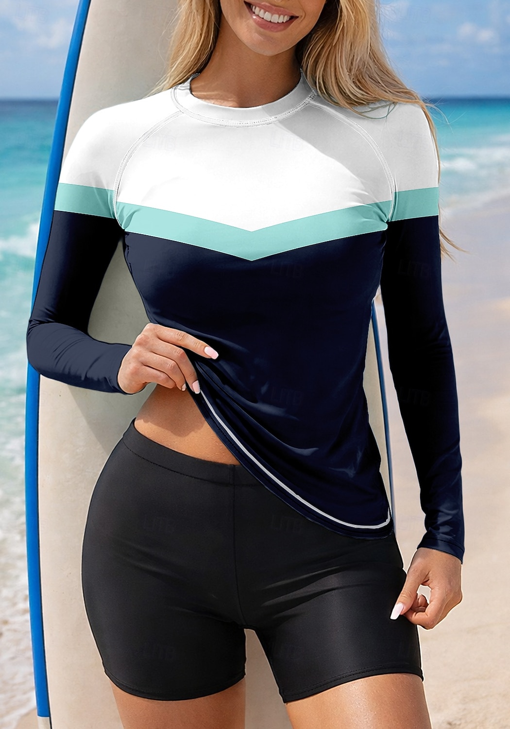 בגדי ריקוד נשים בגד ים מגן מפריחה בגדי ים טנקיני גיאומטרי חסימת צבעים 2חלקים רפידות נשלפות בוילג הגנה מפני השמש UV UPF50+ הגנת UV שרוול ארוך בגדי ים מגן מפריחה גלישה שייט בקאנו ספורט מים קיץ 2026 - $31.99 –P1