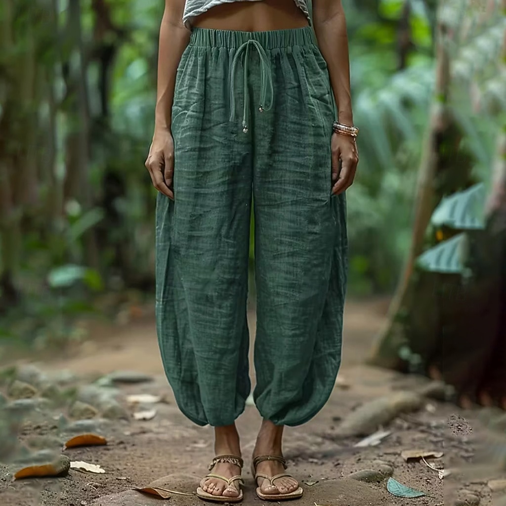 Women's Trousers Summer Pants Baggy Pants Vacation Fashion Casual Daily Full Length Mid Waist Solid Color Plain Drawstring Pocket Wide Leg Comfort Quick Dry Soft Inelastic Streetwear Beach Holiday 2026 - $25.99 –P1