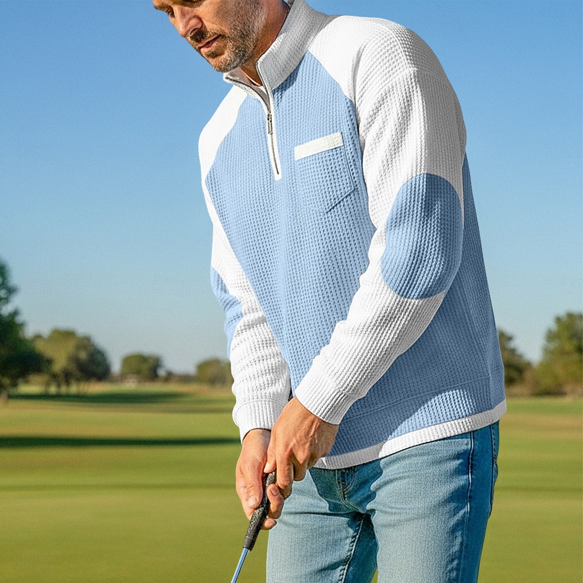 Men's Waffle Polo Shirts Polo Casual Formal Banded Collar Long Sleeve Fashion Solid Color Textured Color Block Buttons Spring Fall Spring &  Fall Regular Fit Navy Blue Light Grey Light Green Light 2026 - $26.99 –P5
