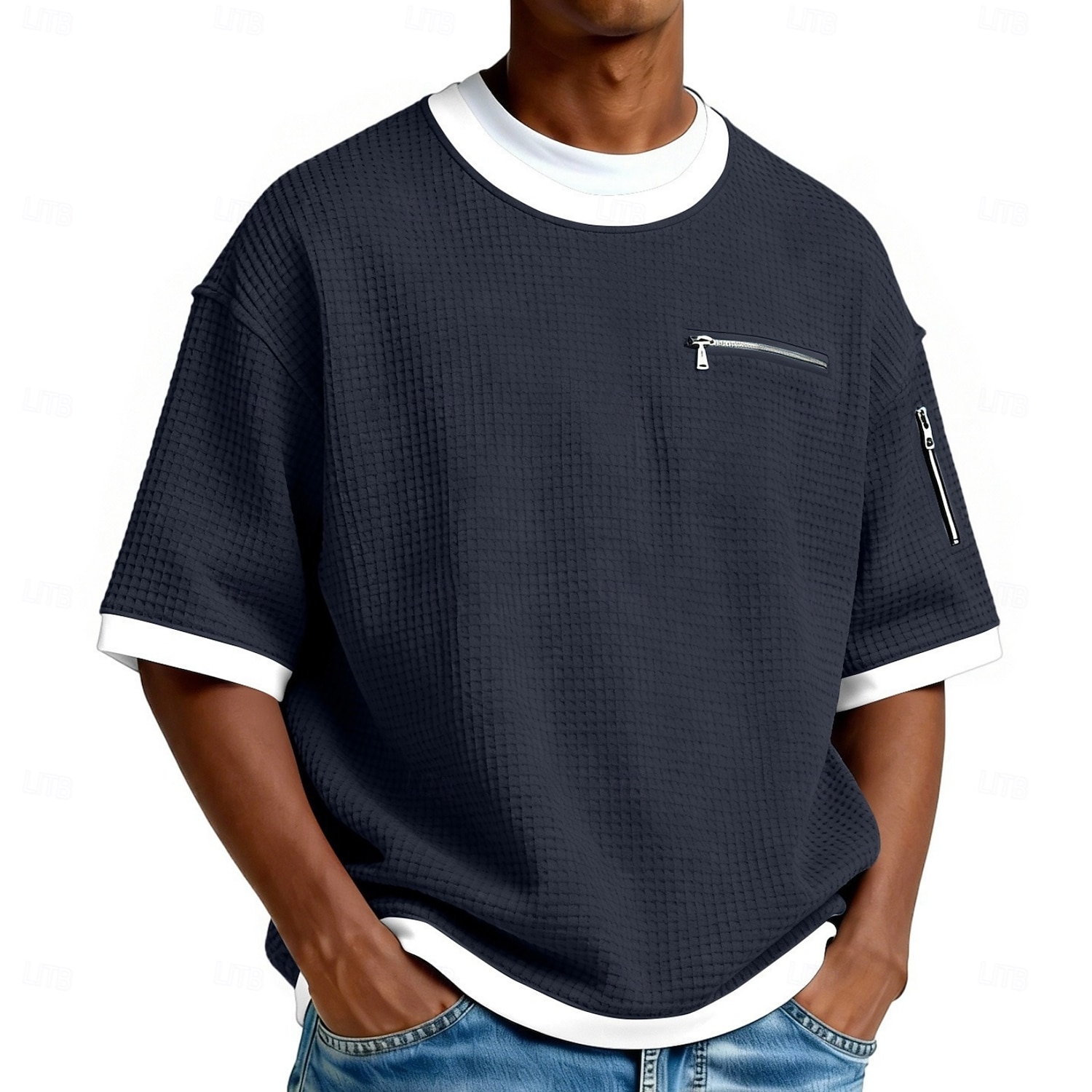 Per uomo Maglietta a Maglia Waffle Maglietta Manica Corta Girocollo Estate Primavera Tutte le stagioni Blocco di colori Testurizzato Moda Designer Casual Tasca con cerniera Casuale Quotidiano del 2026 a $22.99 –P6