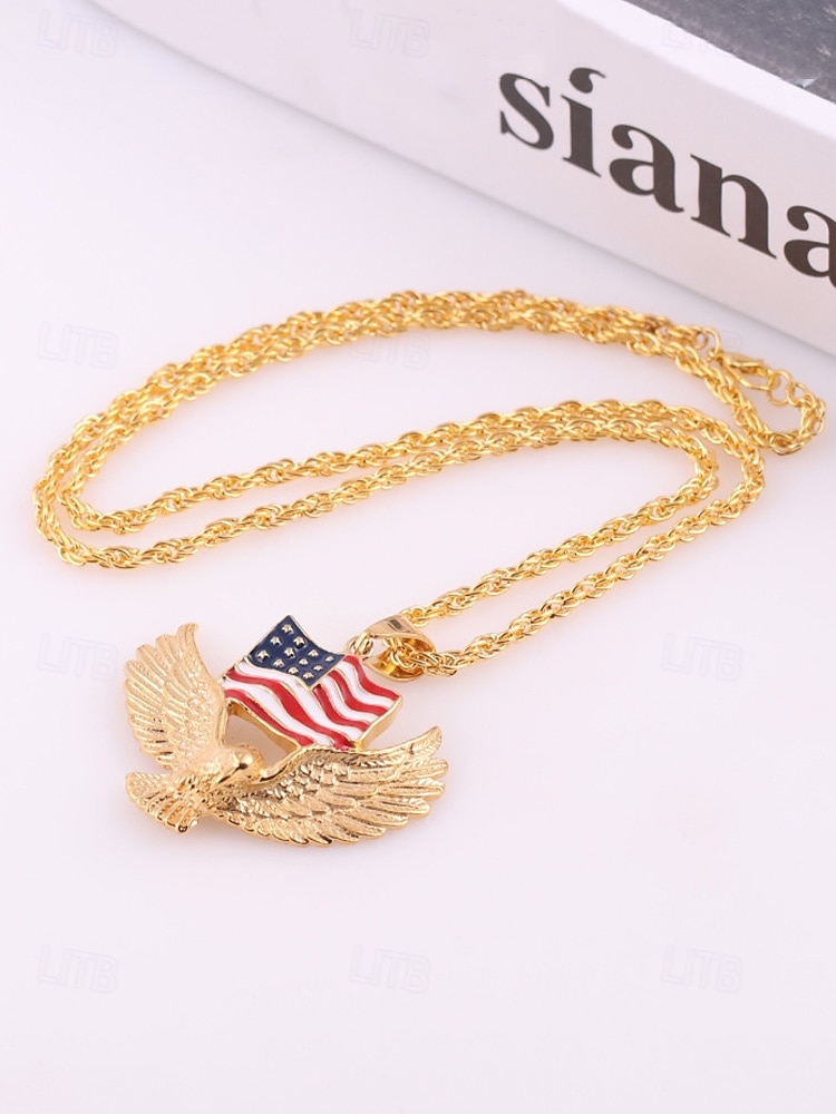 שרשרת אלומיניום של גברים עם pendant של עיט ודגל ארה"ב זמינה בזהב ובכסף אידיאלית לחג העצמאות ולחגיגות 2026 - $9.99 –P9