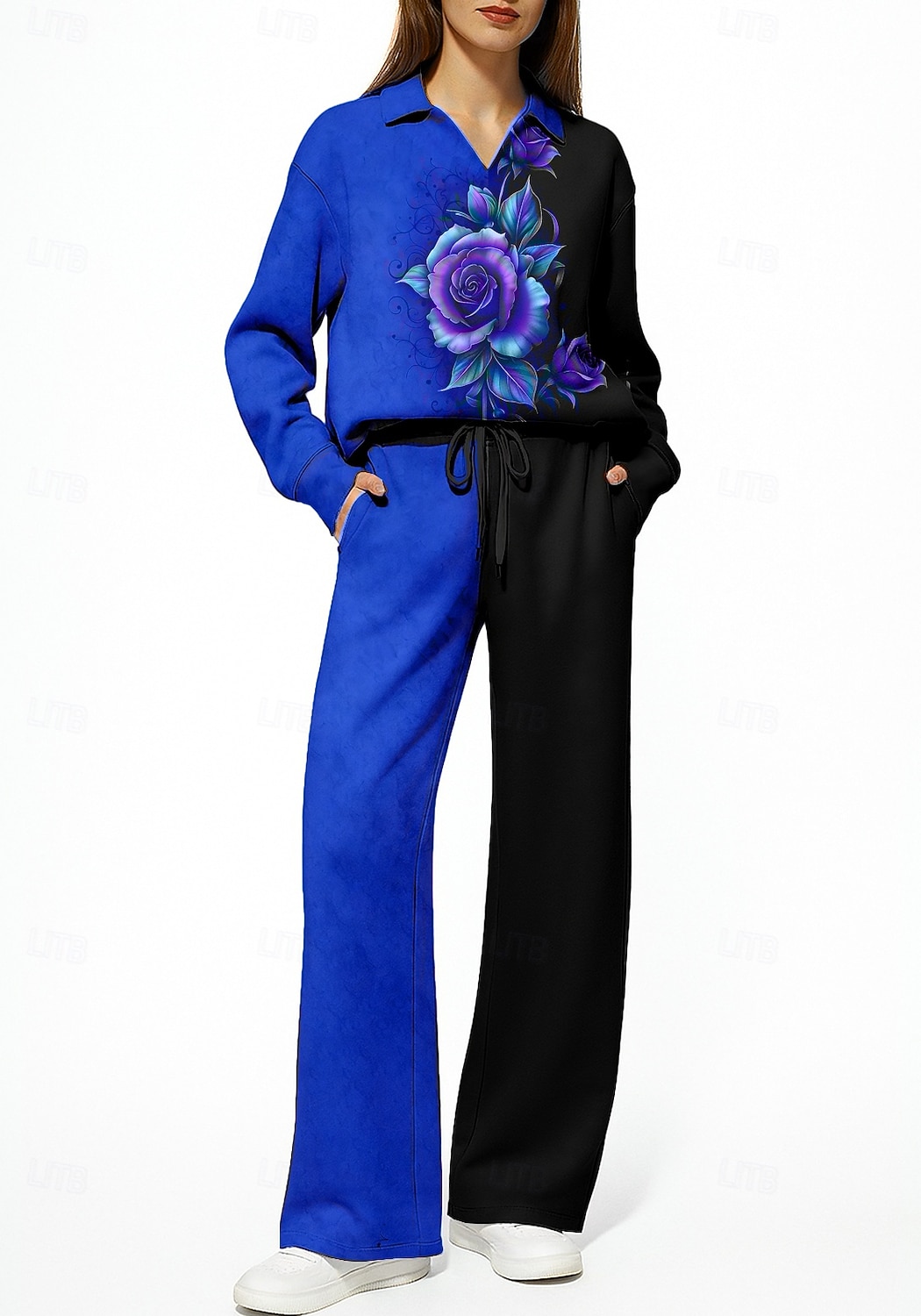 Damskie Bluza dresowa Dres Dres 2-częściowy Ściągana na sznurek Kieszeń Kwiaty Zestaw odzieży sportowej Zestawy odzież Jesień Zima Różowy Czerwony Kariera Na zewnątrz Podróże Lekki Moda Długi rękaw 2026 - $44.99 –P4