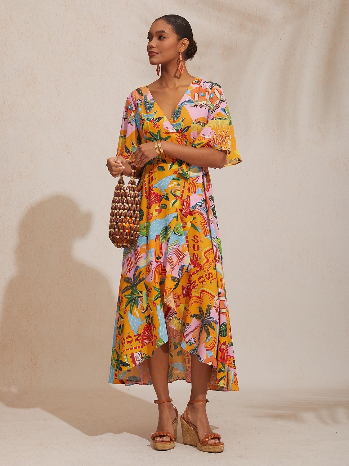 Vestido largo floral de satén sedoso para escapada de verano 2026 - $113.99 –P5