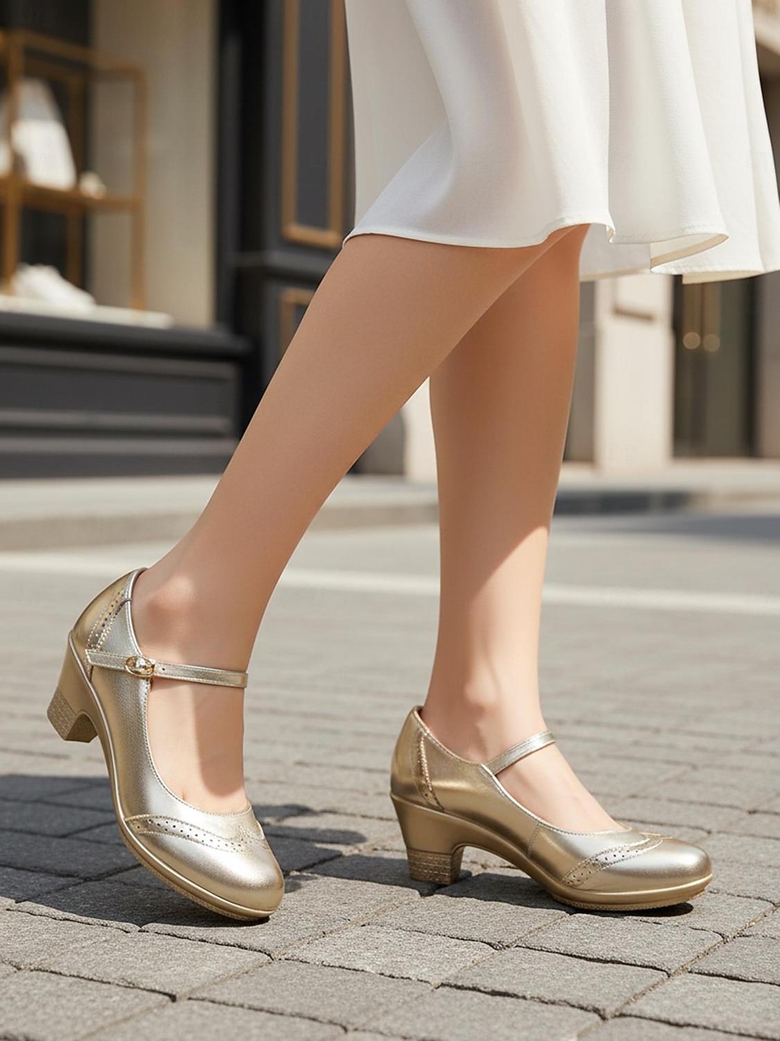 Zapatos Mary Jane plateados metalizados para mujer con tacón medio y correa ajustable: zapatos de oficina cómodos y elegantes para el trabajo y los desplazamientos. 2026 - $59.99 –P2