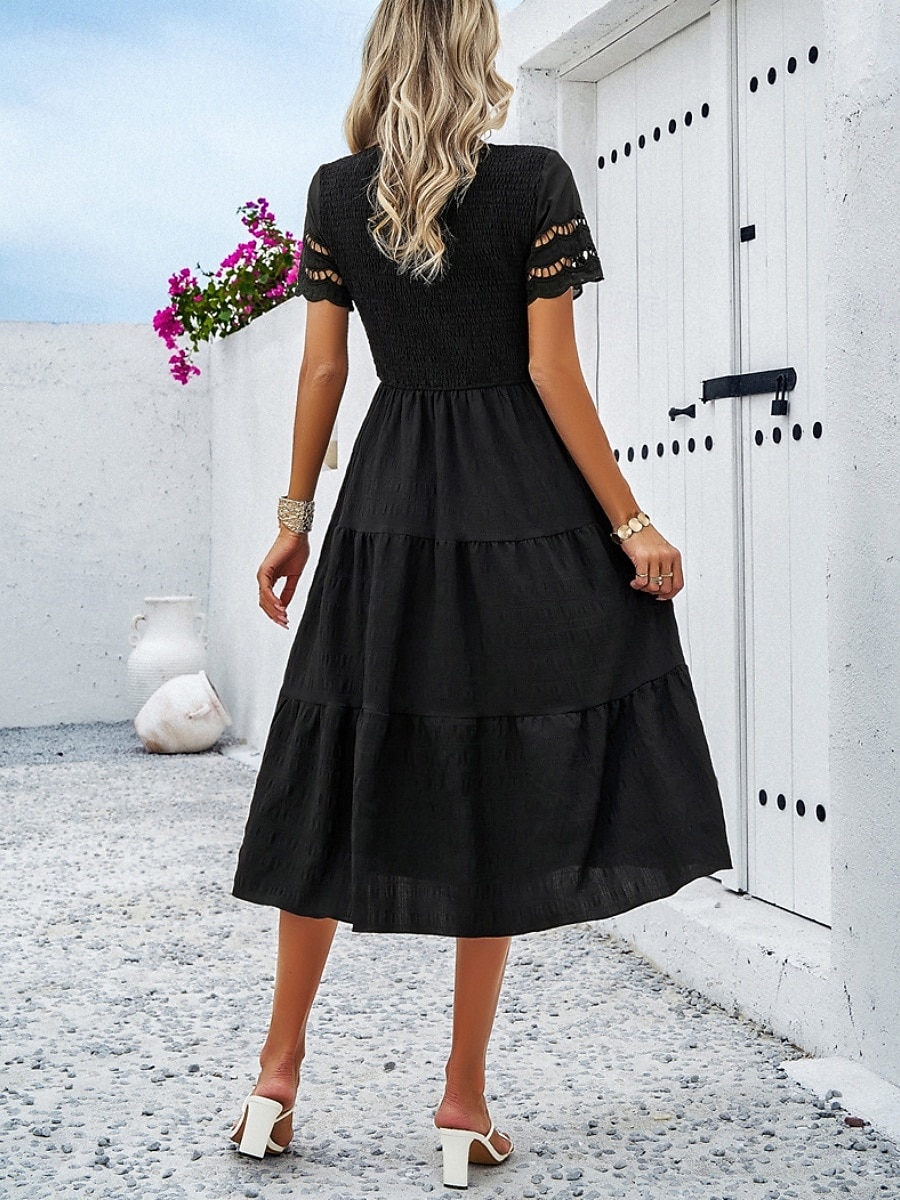 Per donna Abito Midi Abito a trapezio Abito Estivo Casual Quotidiano Vestibilità regolare Semplice Manica Corta Girocollo Nero Bianco Marrone Verde Estate Primavera del 2026 a $51.99 –P19