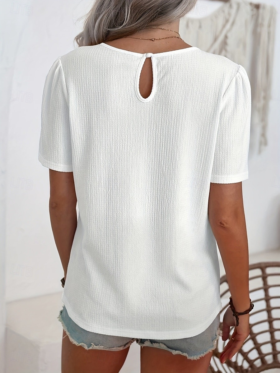 Női Póló Tee Top Fodrozott Tömör szín Divat Klasszikus Alkalmi Rövid ujjú Terített nyak Normál felsők Napi Alkalmi Hétvége Fekete Fehér Nyár Tavasz 2026 - $19.99 –P2