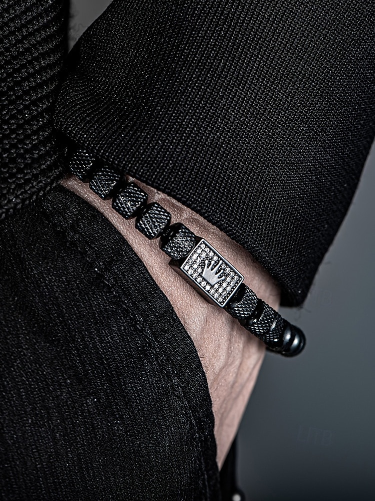 2026年 メンズステンレススチールブレスレット、ゴールド、シルバー、ブラックカラー、輝く石が付いたクラウンデザイン、結婚式、カジュアルな日常着、ファッションジュエリーに最適  コレクション – $11.99 –P3