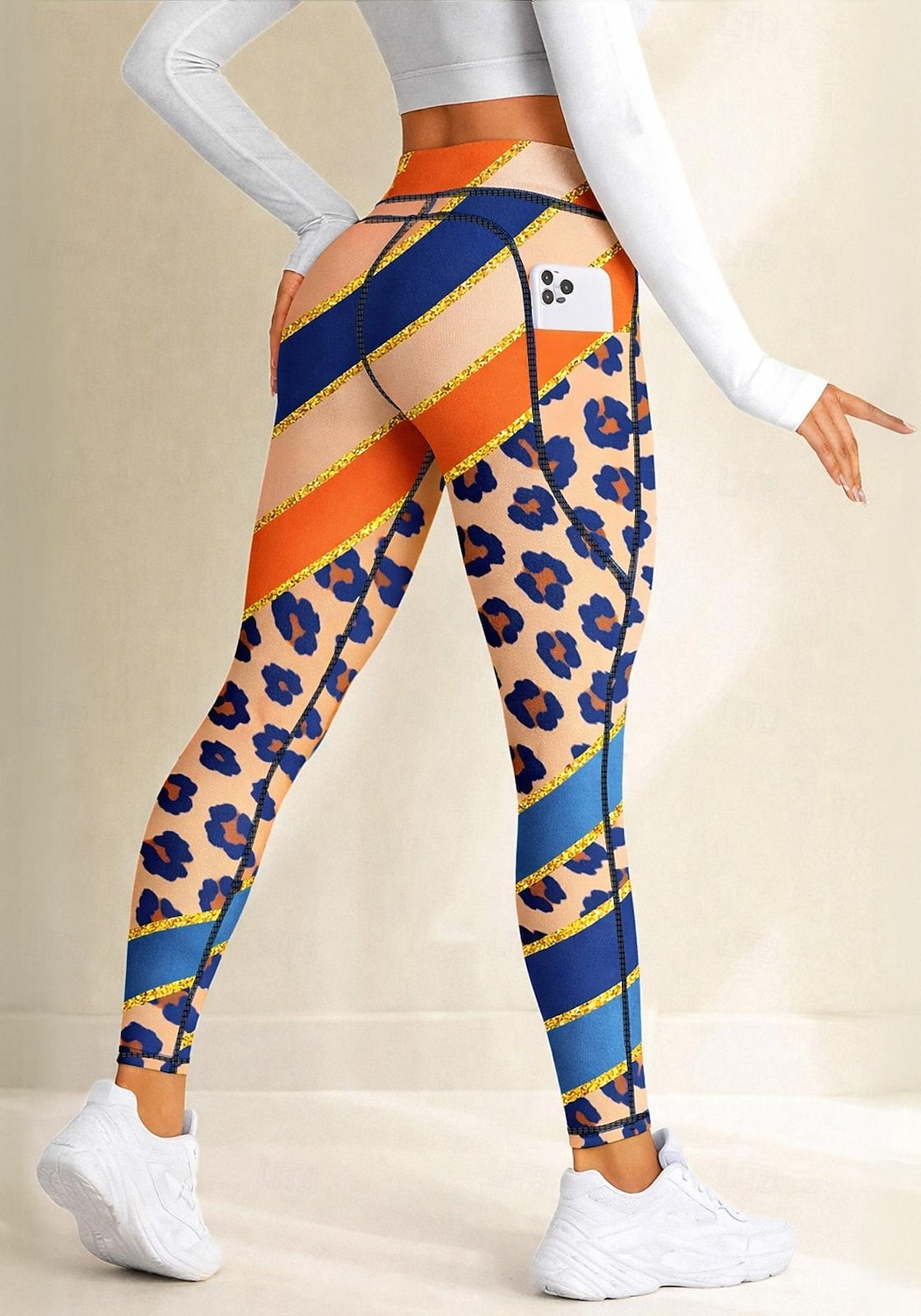 Damen Pilates-Leggings Fitnesshose Trainingsleggings Taschen Stempelsteuer Seitentaschen Pilates Fitnessstudio Fitnesstraining Hosen Strumpfhosen Leggings Streifen Hellgelb Blau Orange Sport 2026 - $20.99 –P4