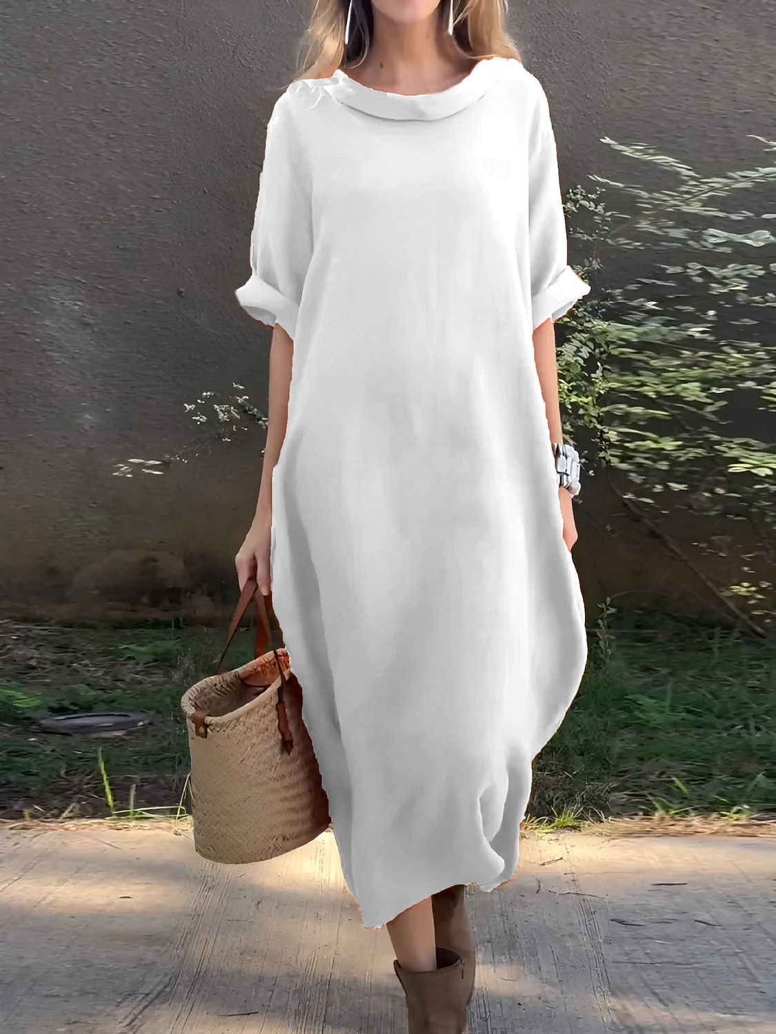 Dames Maxi-jurk Hemdjurk Casual Dagelijks Normale pasvorm Effen 3/4 mouw Col Zwart Wit Geel Rood Zomer Lente Herfst 2026 - $32.99 –P1
