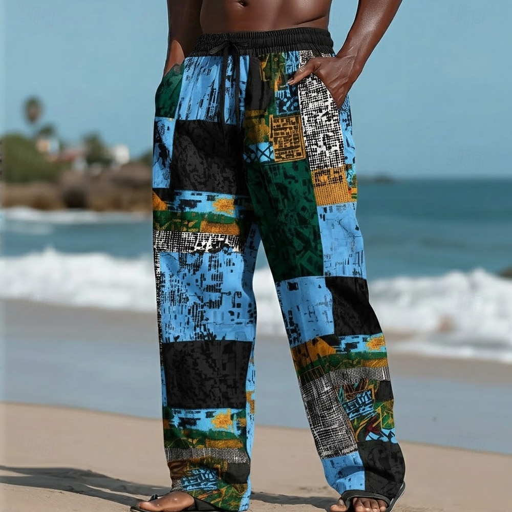 Herren Farbblock Patchwork Ethik / Afrikanisch Hose Freizeithose Baggy-Hosen Mittlere Taille Vintage-Retro Heim Outdoor Urlaub Elastischer Kordelzug in der Taille Leinenähnliche Hose mit Taschen 2026 - $27.99 –P3