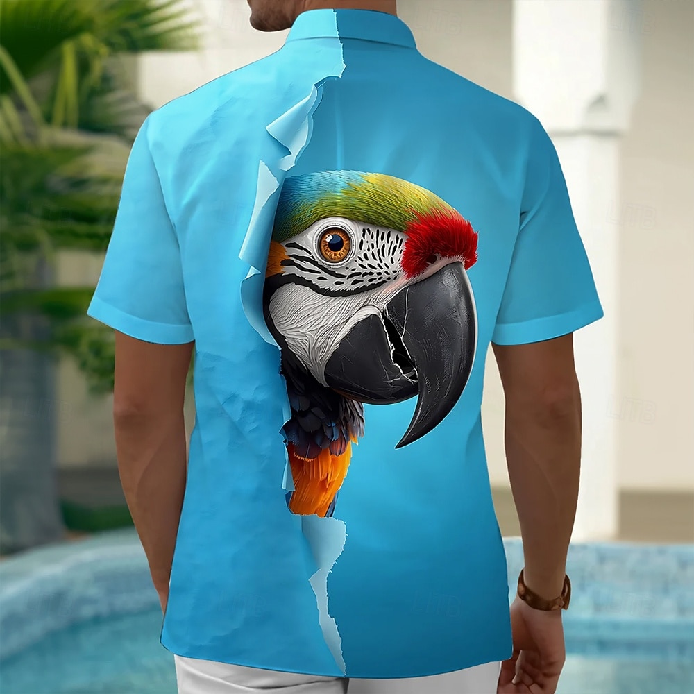 Bărbați 3D Print Pasăre Papagal Cămașă hawaiană Camașă cu nasturi Cămașă Aloha Manșon scurt Hawaiană Casual Vacanță Vară Primăvară Răsfrânt Imprimare 3D cămăși cu guler Un buzunar frontal Albastru 2026 - $25.99 –P2