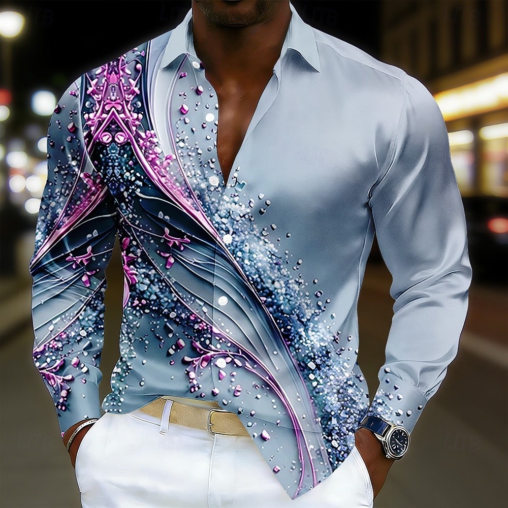 Herren Geometrisch Wellen Abstrakte Kunst Hemd Satinhemd Lässiges Hemd Langarm Modisch lässig Urlaub Alltagskleidung Sommer Frühling Umlegekragen 3D-Druck Hemden mit Knopfleiste Blau Rosa Purpur Grün 2026 - $29.99 –P2