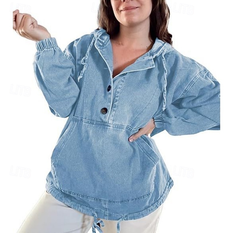 Per donna Blusa Coulisse Bottoni Semplice Elegante Classico Moderno Manica Lunga Con Cappuccio Top Regolari Quotidiano Ferie Uscire Blu Blu marino Azzurro Estate Primavera del 2026 a $59.99 –P7