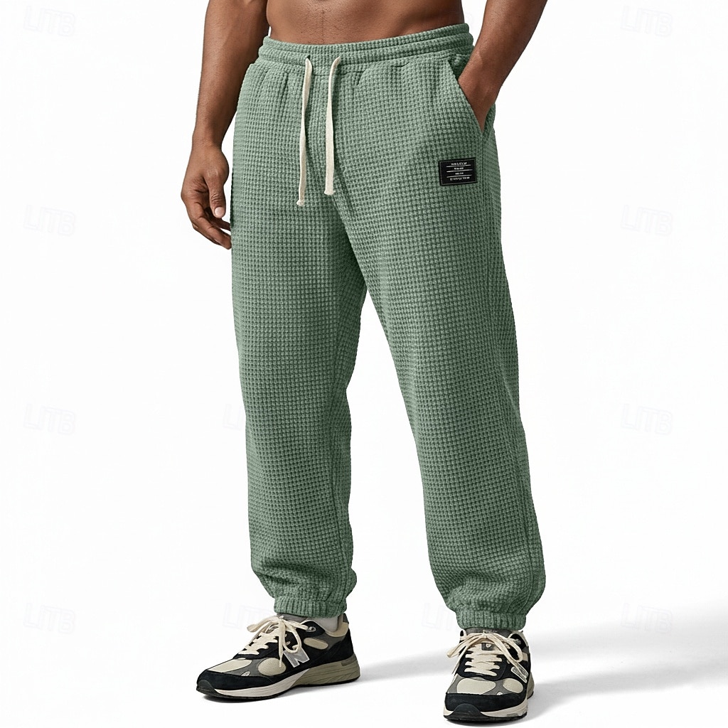 Herr Våffelstruktur Joggare Långbyxor Casual byxor Våffelbyxor Snörning Ensfärgat Komfort Fullängd Ledigt Dagligen Utomhus Semester Mode Svart Armégrön Elastisk 2026 - $24.99 –P1