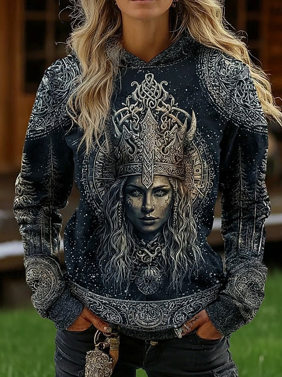 Dam Pullover Hoodie Sweatshirt Grafisk Geometrisk Stam Elegant Punk Vintage Långärmad Huva Vanliga toppar Ledigt Hem Gata Svart Vår Höst 2026 - $31.99 –P1