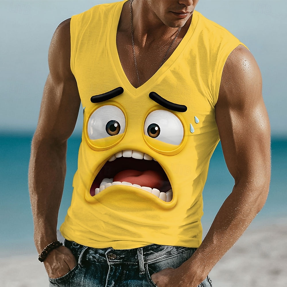 Per uomo 3D Emote divertenti Maglietta Senza Maniche maglietta Stampa 3D Scollo a V Camicia Tropicale All'aperto Vacanza Camicia hawaiana Blu Giallo Viola Estate Primavera Abbigliamento S M L XL XXL del 2026 a $17.99 –P1