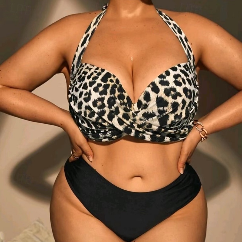Mujer Estándar Trajes de baño de talla grande Tankinis y bikinis para surfear Traje de baño Leopardo Espalda Abierta Protección UV Elástico Sin Mangas Bañadores Surf Buceo Natación Verano 2026 - $23.99 –P2
