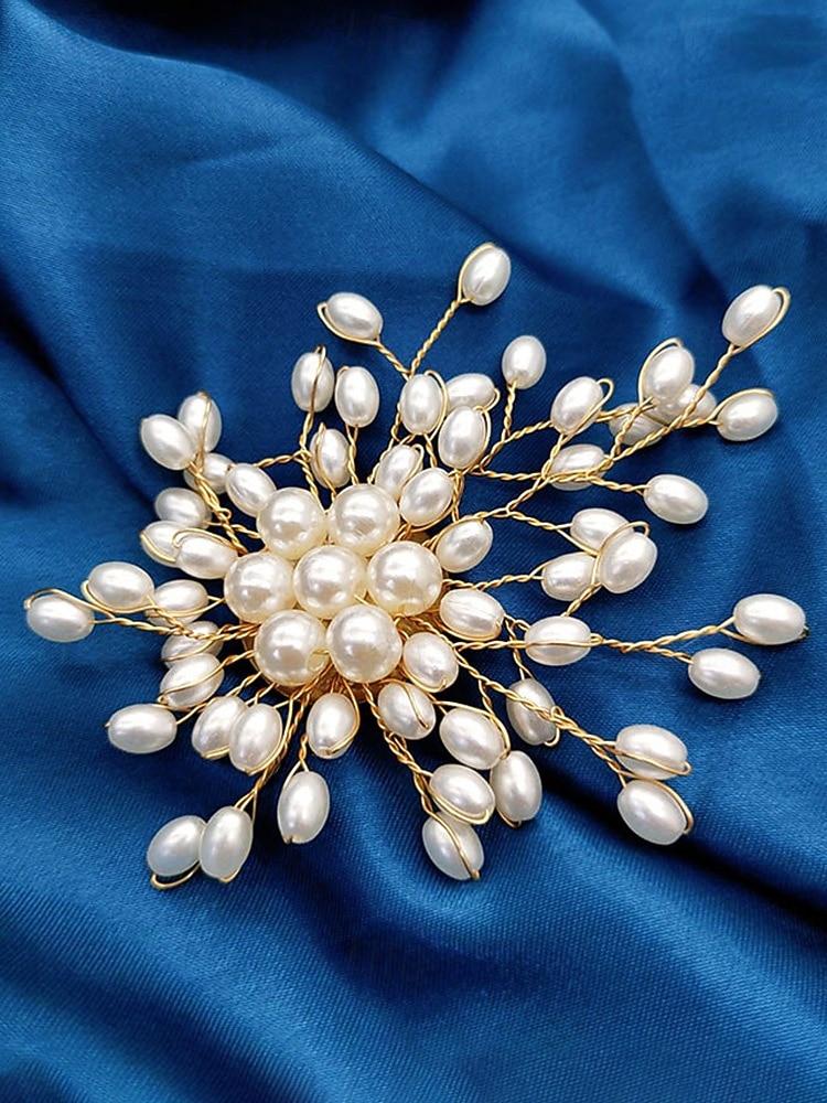 Damesbroche van imitatieparels, elegant bloemmotief met goudkleurige accenten, perfect voor bruiloften, feesten en formele gelegenheden, bruidsaccessoires en avondkleding. 2026 - $11.99 –P6