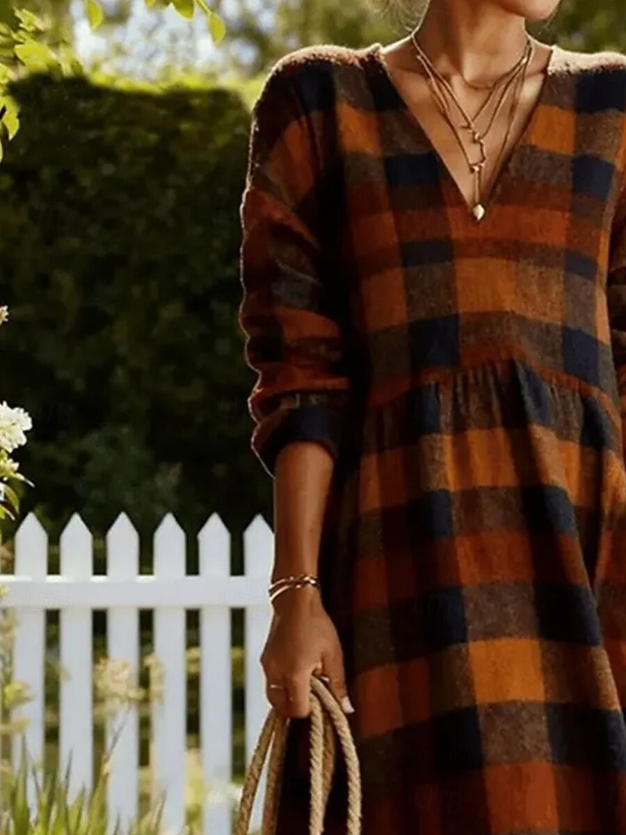 نسائي فستان طويل شيرت دريس لباس غير رسمي موضة أساسي الحديث مناسب للبس اليومي الأماكن المفتوحة شاطئ عادي منقوش 3/4 الكم V رقبة برتقالي الصيف الربيع الخريف 2026 - $34.99 –P3