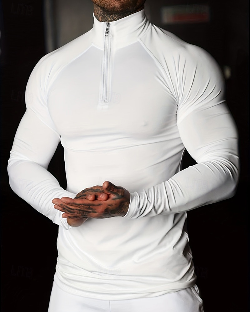 Pánské Jednobarevné Koşu Tişörtü Stahovací tričko Jaro Podzim Zapni Dlouhý rukáv Rychleschnoucí Komprese Odvod vlhkosti Cvičení v tělocvičně Aktivní trénink Cvičení Černá Bílá sportovní oblečení 2026 - $32.99 –P1