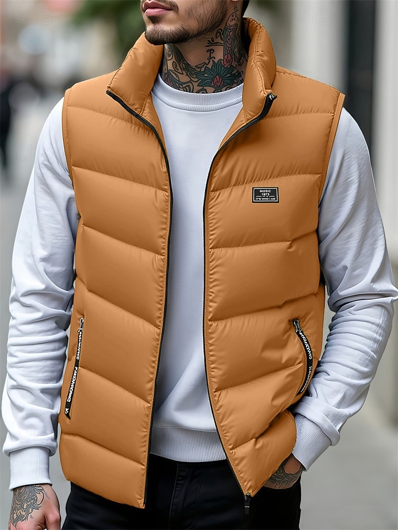 Per uomo Gilet imbottito Gilet Vacanza Quotidiano Data Moda Casual Autunno Inverno Tasca Poliestere Caldo Confortevole Tinta unica Cerniera Collo alla coreana Vestibilità regolare Blu Nero Giallo del 2026 a $30.99 –P16