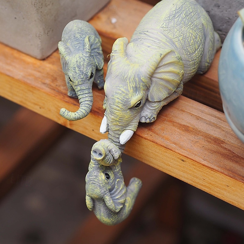 Collectable Elephant Shelf Sitter 3Pcs Set, Mother Elephant Hanging Baby Elephants on The Edge, Mantelpiece Decoration, Hand-Painted Resin Figurines for Home Decor Gift 2026 - $10.49 –P10