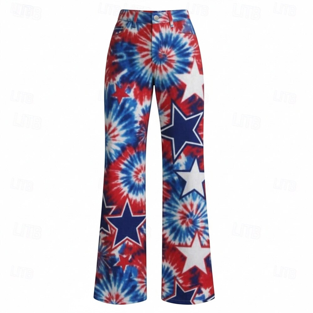 250-jähriges Jubiläum USA Retro Vintage 1970er Hose Hose mit weitem Bein Hippie Disco Hohe Taille Kostüm Damen Maskerade 4. Juli Party Unabhängigkeitstag Erwachsene Hose 2026 - $32.99 –P4