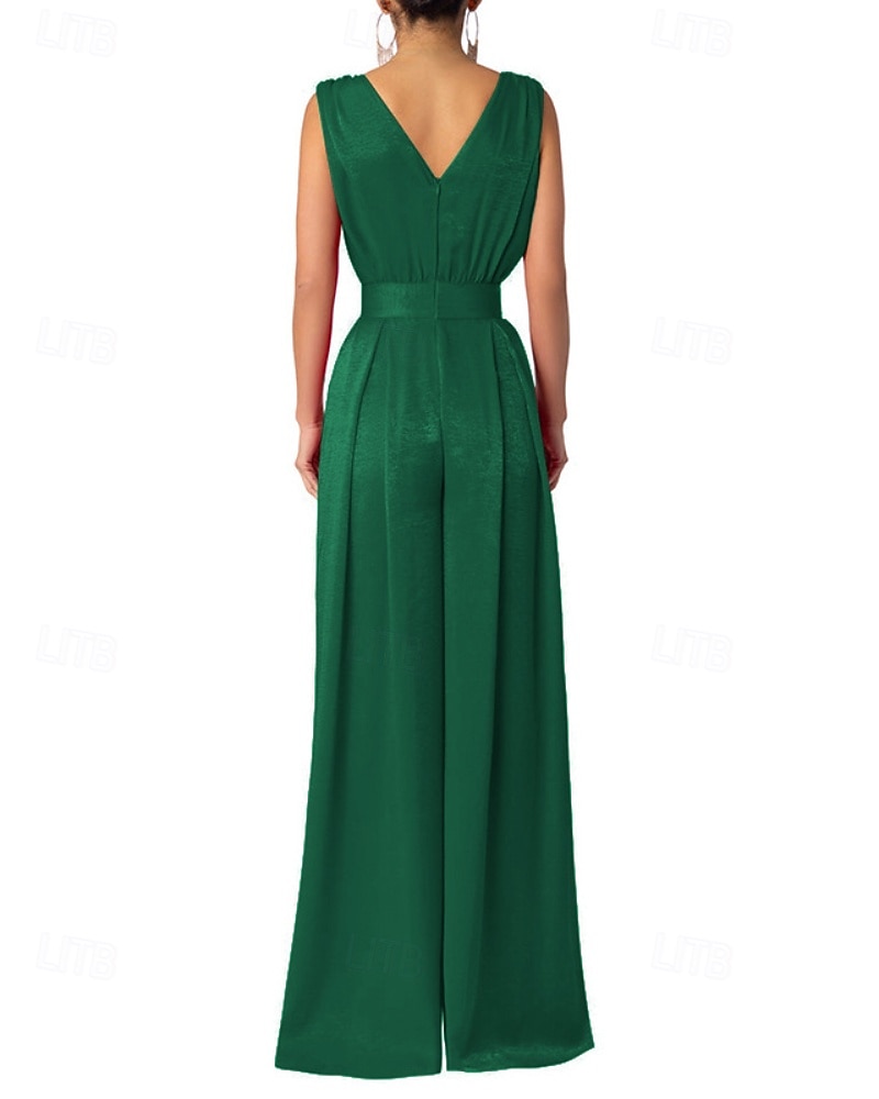 Per donna Normale Tuta Elegante Tinta unica Senza Maniche Gamba larga Scollo a V Pieghettato Vacanza Ferie Vestibilità regolare Nero Verde militare Rosso Estate del 2026 a $33.99 –P13