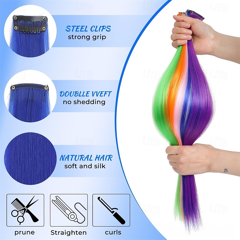 16 gekleurde clip-in haarextensies (22 steil, 8 blauw, 8 turquoise) voor dames, synthetische haaraccessoires 2026 - $18.99 –P4