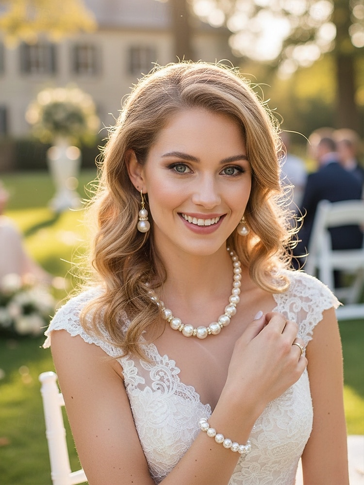 Women's Faux Pearl Jewelry Set, Elegant Gold & Silver Tone, Necklace, Earrings & Bracelet, Perfect for Weddings and Formal Occasions 2026 - $9.99 –P1