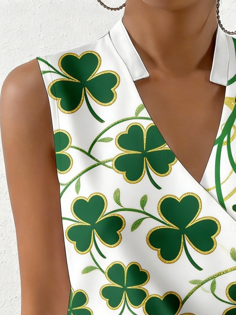 Dzień Św. Patryka Damskie Podkoszulek Koszulka Nadruk Graficzny koniczyna Moda Klasyczny Codzienny Bez rękawów W serek Zwykłe topy Codzienny Wyjściowe Weekend Zielony Lato Wiosna 2026 - $29.99 –P2