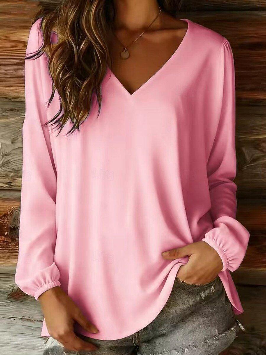 Per donna Blusa Semplice Vintage Elegante Moderno Manica Lunga Scollo a V Top Regolari Quotidiano Ferie Uscire Blu Bianco Giallo Rosa Rosso Estate Primavera Autunno del 2026 a $19.49 –P6