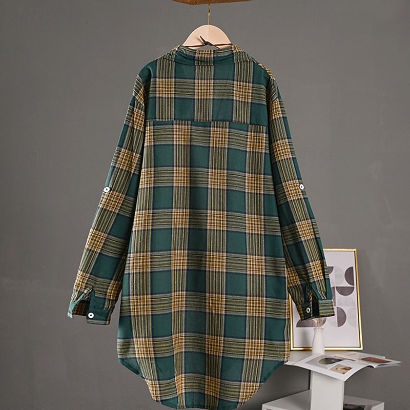 בגדי ריקוד נשים חולצה חולצות פשתן מכותנה כפתורים משובץ אלגנטית וינטאג' מסוגנן שרוול ארוך צווארון חולצה חולצות ארוכות יומי חגים ליציאה צהוב אודם תלתן קיץ אביב סתיו 2026 - $25.99 –P2