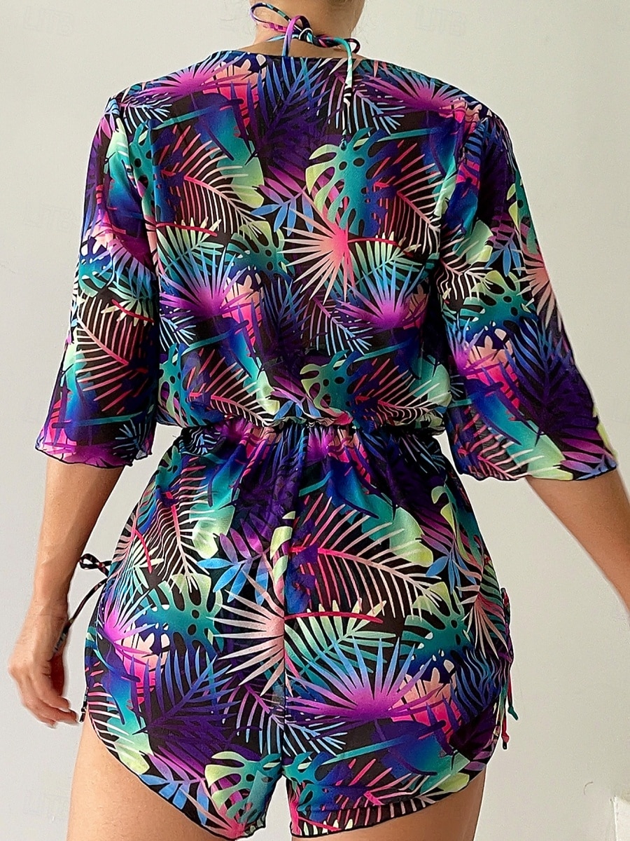 Dámské Plavky Bikiny Tři kusy Odvážné Plavky Štíhlý Volná záda prázdniny Oblečení na pláž Květinový Grafika Ponořit se Bez rukávů Plavky 2026 - $25.99 –P4