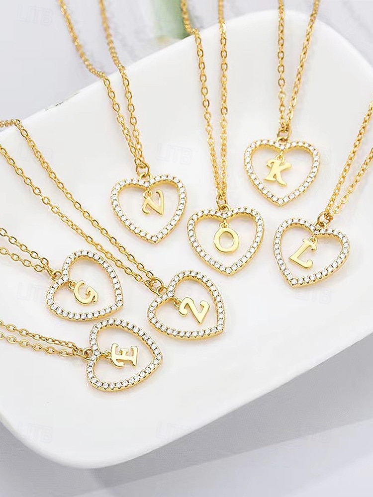 hjerteformet anhengskjede for kvinner – legeringsmateriale, 26 alfabetstiler, strass-aksenter – perfekt valentinsdagsgave 2026 - $7.99 –P7