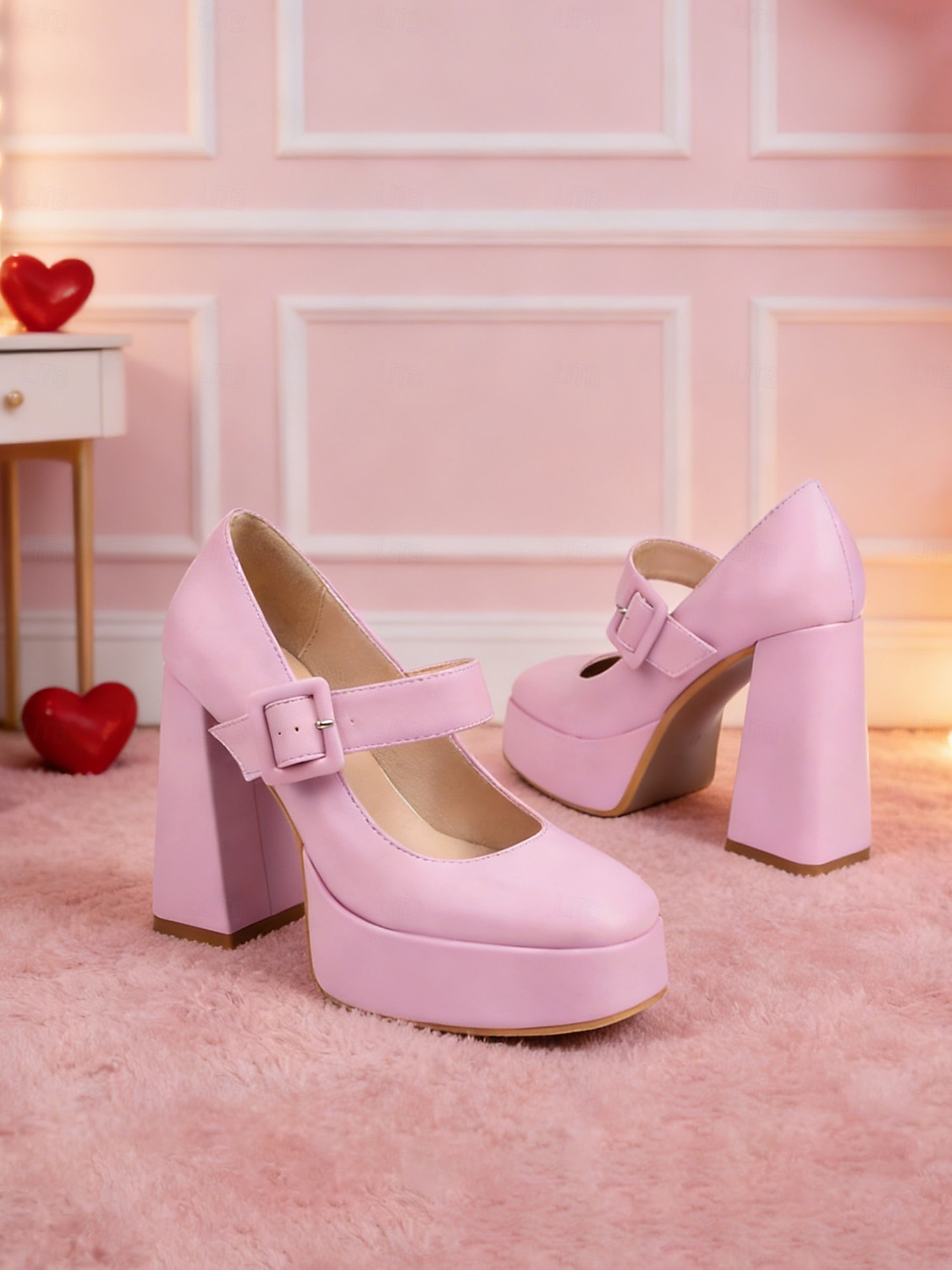Tacones de plataforma rosas para mujer con correa de hebilla: estilo retro chic para San Valentín, fiestas y ocasiones especiales. 2026 - $64.99 –P1