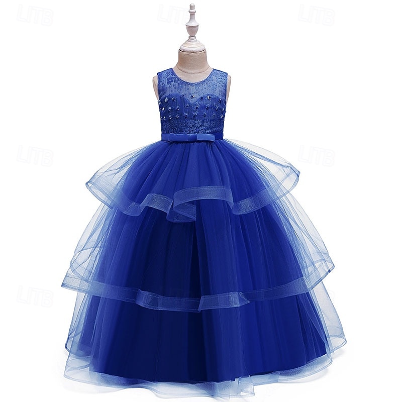 Abito da damigella d'onore bambina Ragazze Abito formale Abiti da sposa Feste Matrimonio Formale Adorabile Formale Principessa Traforato Rete Tinta unica Senza Maniche Girocollo Blu Rosa Dai 4 anni del 2026 a $48.99 –P8