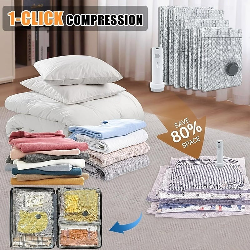 Bolsas de compresión para almacenamiento al vacío de viaje inalámbricas, juego de bolsas grises reutilizables con sellado al vacío, organizador de ropa transparente para equipaje, armario, embalaje de viaje. 2026 - $16.99 –P2