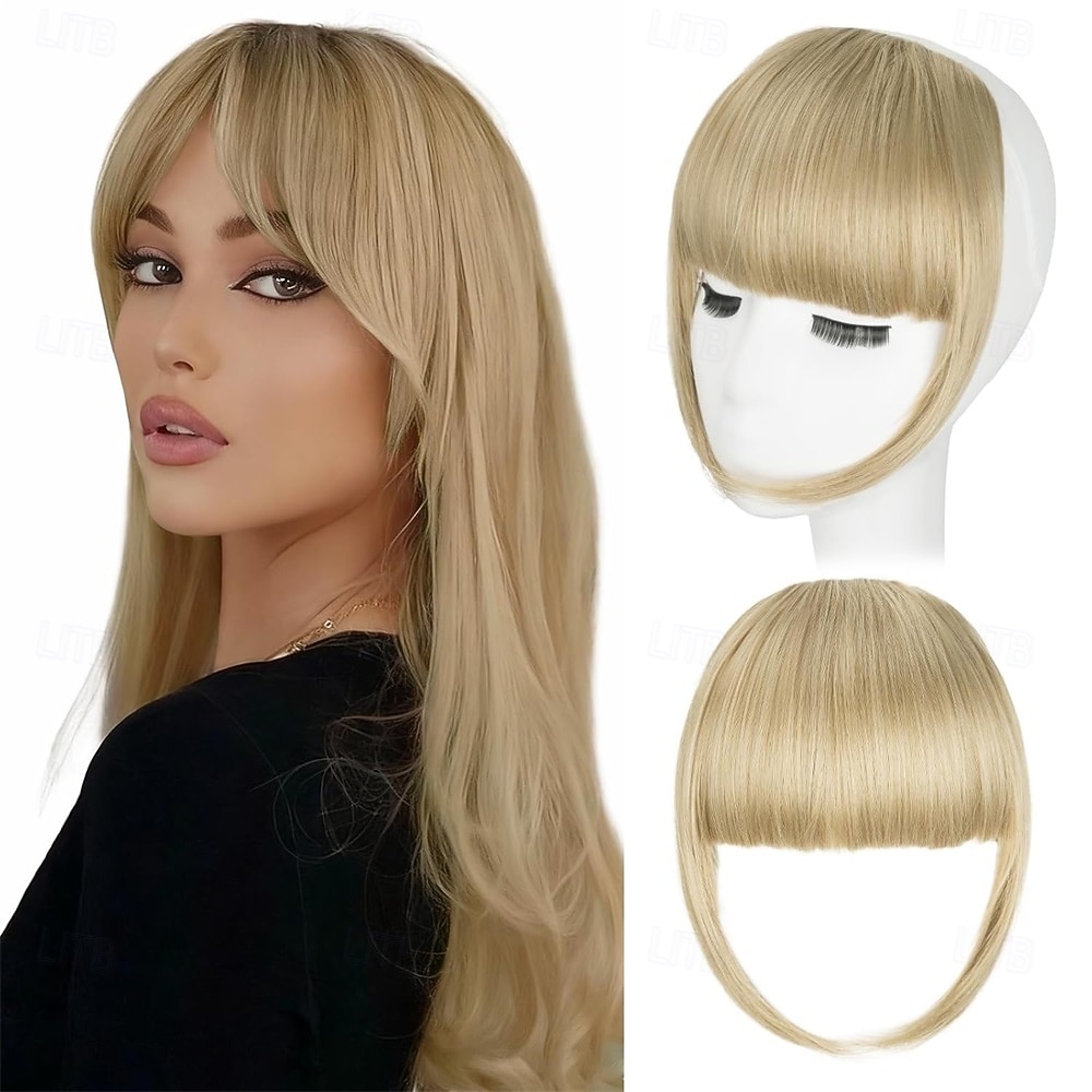 Clip-in pony, synthetische Franse pony, haarclip, asblonde neppony met slapen, haarstukjes voor vrouwen, natuurlijke gebogen haarextensies voor dagelijks gebruik 2026 - $10.99 –P1